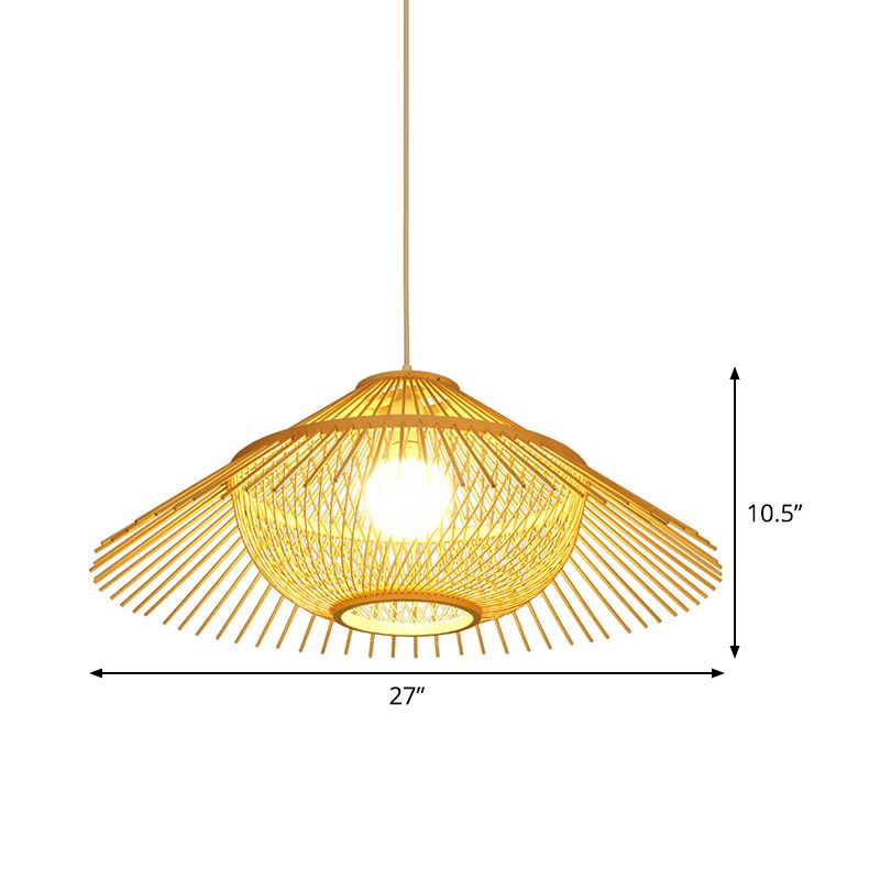 Lámpara de techo de 1 cabeza de techo Asia accesorio de iluminación colgante amarillo con sombra cónica de bambú