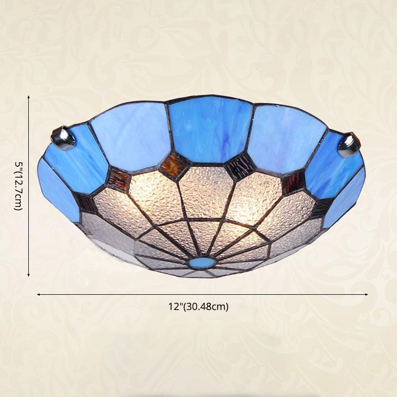 Luminaire de plafond bleu de Style méditerranéen, lampe encastrée en verre d'art roulé à la main en forme de bol