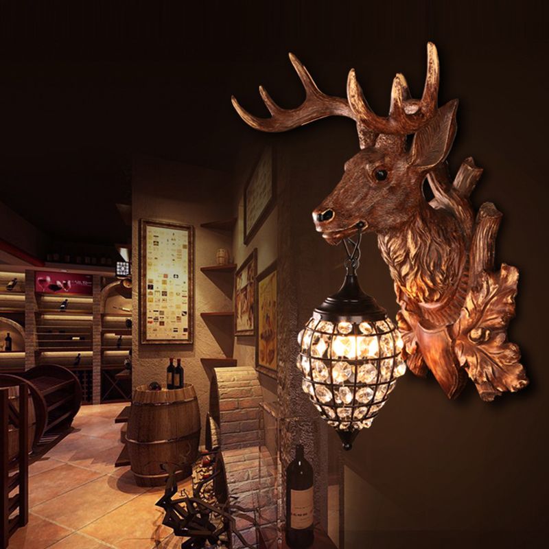 Luce di applique a singola luce con gamba a goccia d'acqua Resina antica Idea di illuminazione a parete del soggiorno in marrone, larghezza 10 "/17"/21 "