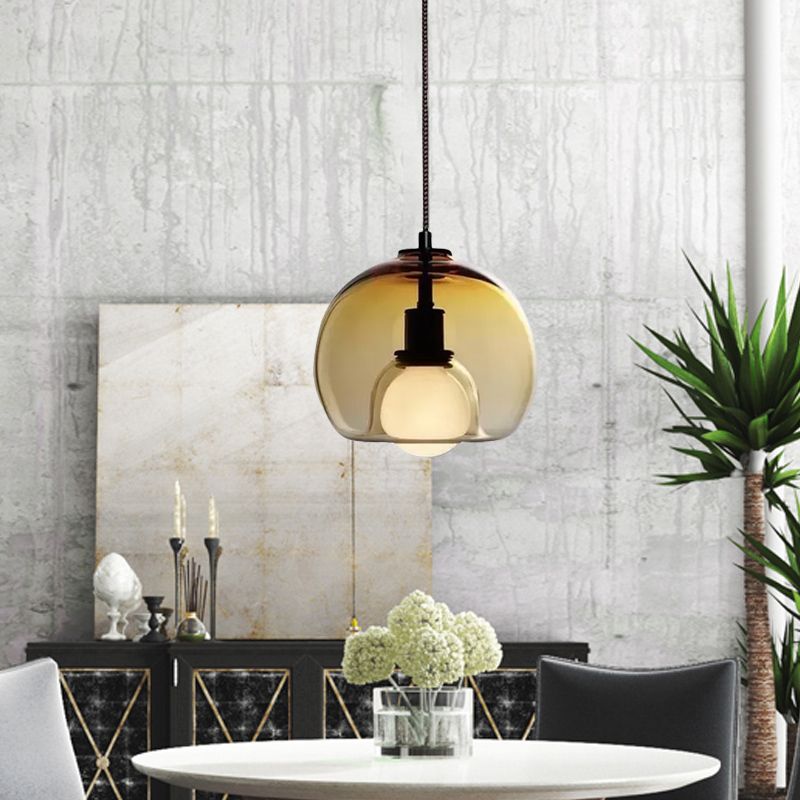 Doppio emisfero minimalista a goccia a sospensione fumo/cognac vetro 1 tavolo da pranzo leggero lampada sospensione del soffitto