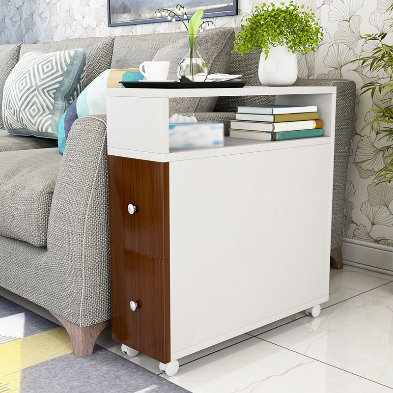 Wood 23.6-inch W Nordic Side Table 1-shelf 2-Drawer End Table with Casters