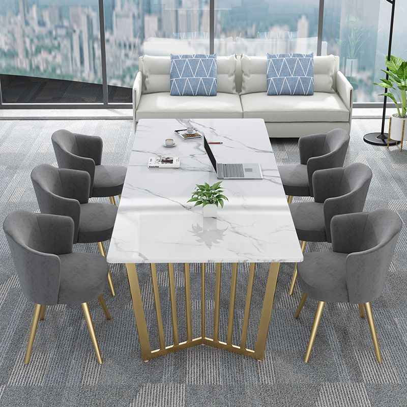 Modern Style Marble Table with White Table and Double Pedestal Base for Home Use