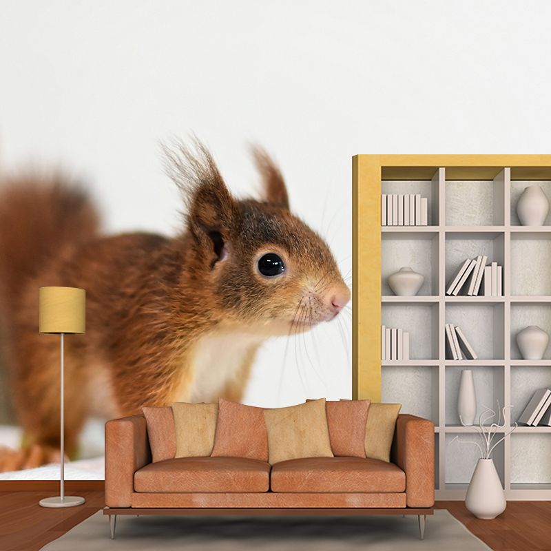 Customized Squirrel Wall Mural Wallpaper Horizontal Photography for Sitting Room