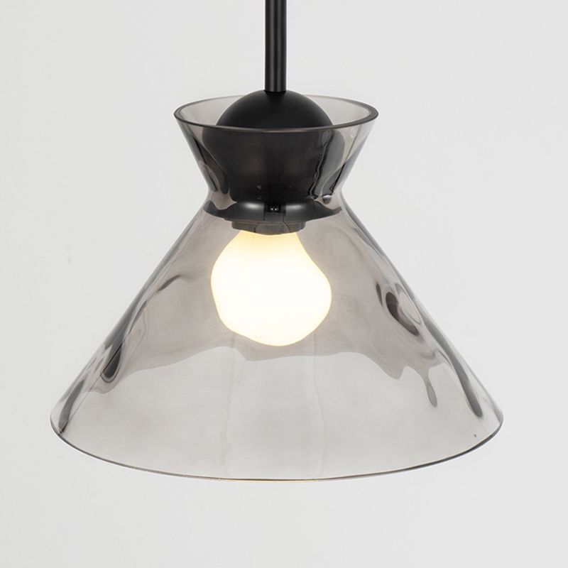 Ripple Glass Black Hanging Lamp in Modern Style Lacquered Iron Pendant Light for Dining Room
