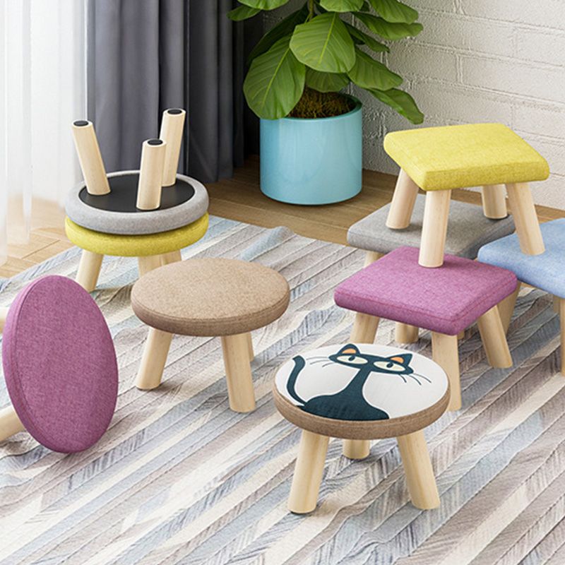 Cotton Linen Ottoman Wood Frame Whole Colored Contemporary Upholstered Ottoman