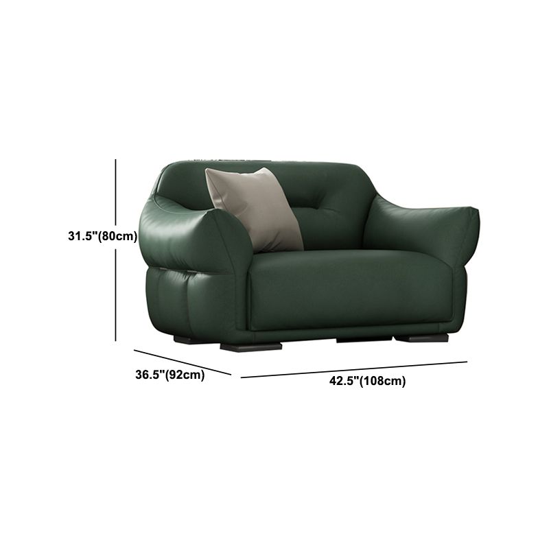 Contemporary Green Square Arm Genuine Leather Stationary Sofa