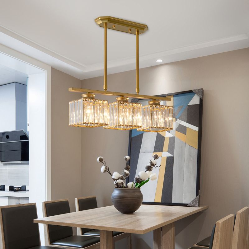 Contemporary Island Light Fixture Crystal Square Shade Hanging Light for Dining Table