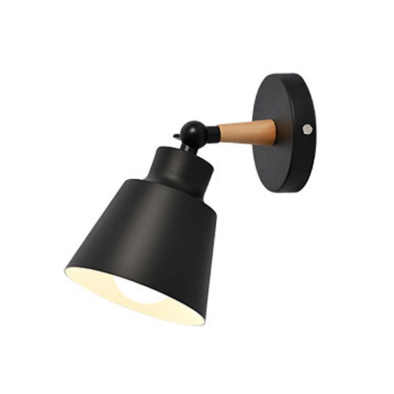 Modern Nordic Macaron Wall Sconce Wooden Geometric Wall Lamp with Wrought Iron Shade