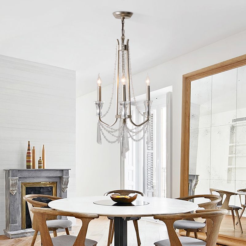 Candlestick Chandelier Rustic Nickel Finish Metal Pendant Light with Crystal Decoration