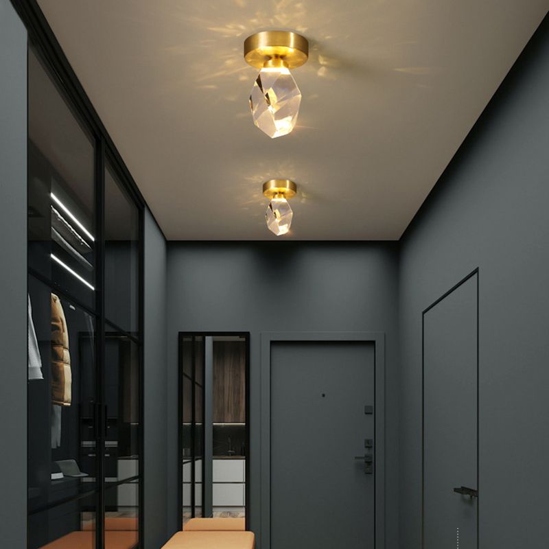 Geometric Shape Crystal Flush Light Modern 1 Light Flush Mount Ceiling Lights in Brass
