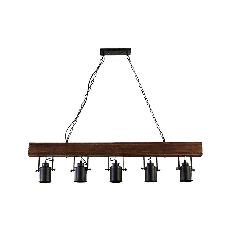 Black Cylinder Island Light Fixture Industrial Metal 5 Lights Kitchen Hanging Lamp