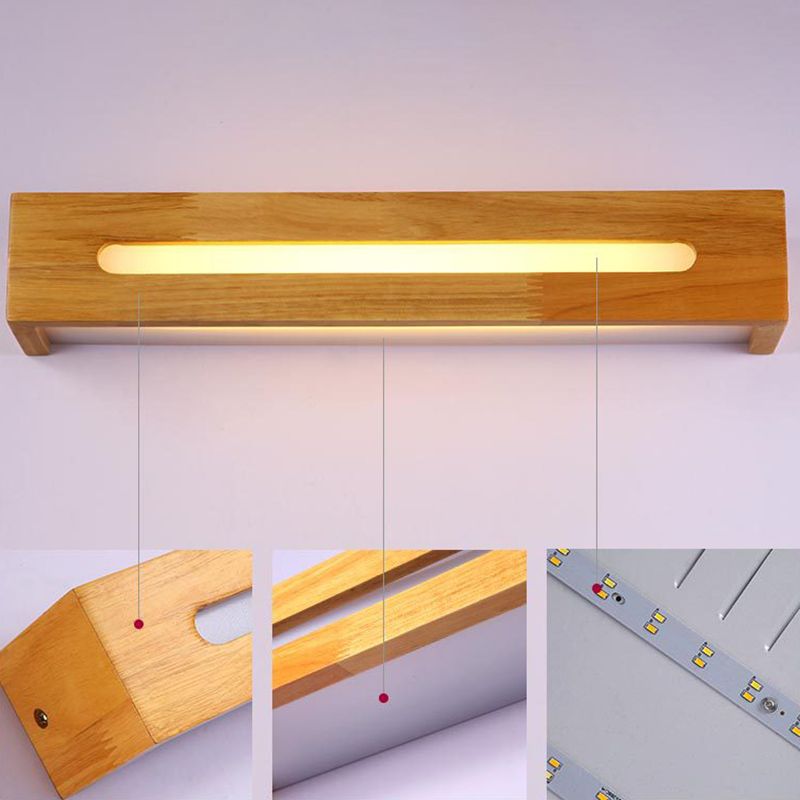 Wooden Rectangular Wall Sconce Lighting Modern Style LED Beige Sconce Light Fixture