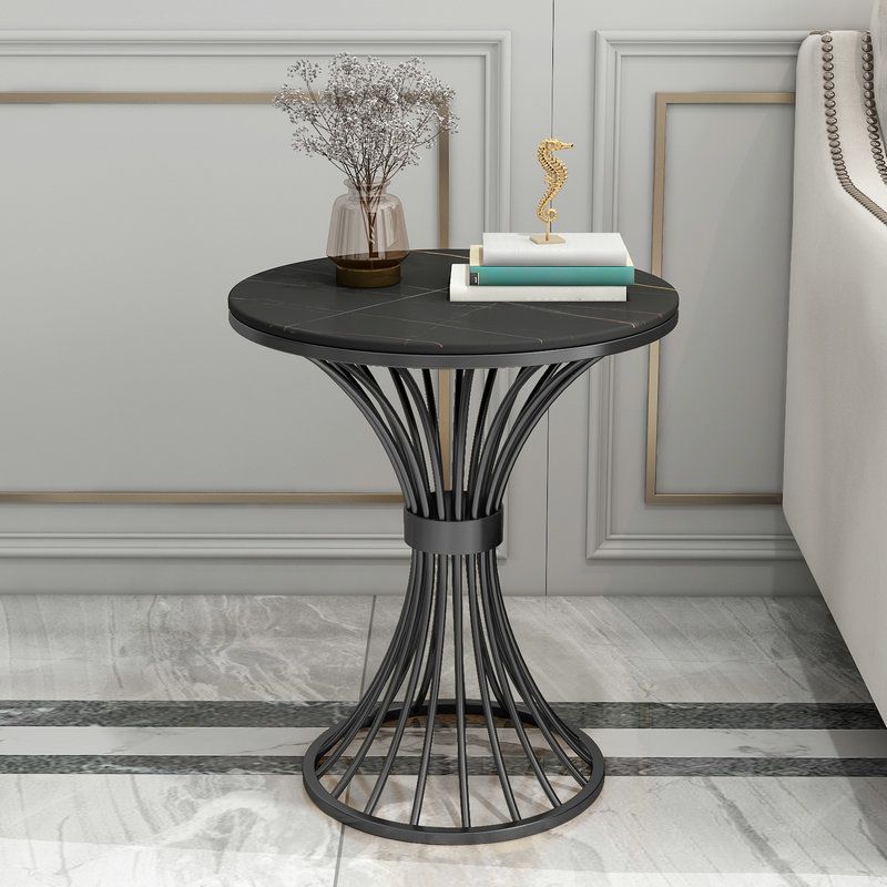 Metal Traditional Luxury Round Table 29.5"H Stone Top Dining Table with Pedestal Base