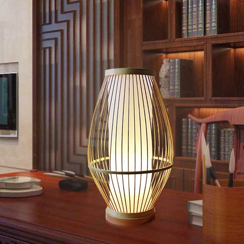 1 Glühbirnen Esszimmer Schreibtisch Lampe Asian Beige Taskbeleuchtung mit Lanternbambusschatten