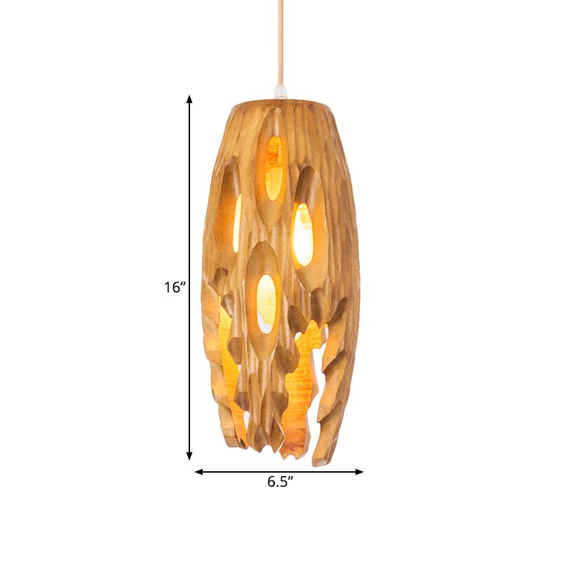 Cylindrical Cutouts Bistro Pendulum Light Wood 1-Light Lodge Pendant Ceiling Light