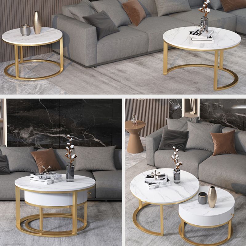 Slate Frame Coffee Table Round Nesting Coffee Table Set for Living Room