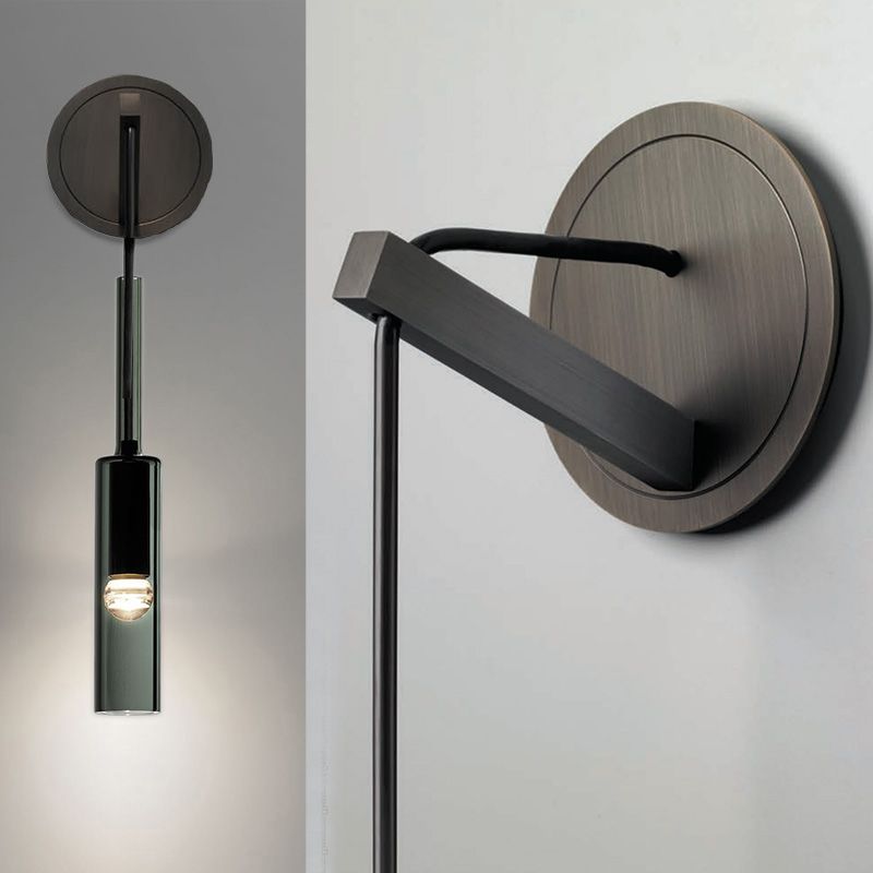 Half Cylinder Shade Crystal Wall Sconce Modern Style 1 Light Wall Mounted Light in Black