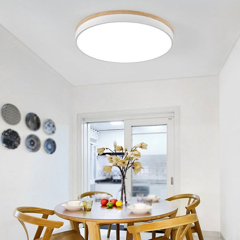 Modern Ceiling Lamp Wooden LED Ceiling Mount Light with Acrylic Shade for Bedroom