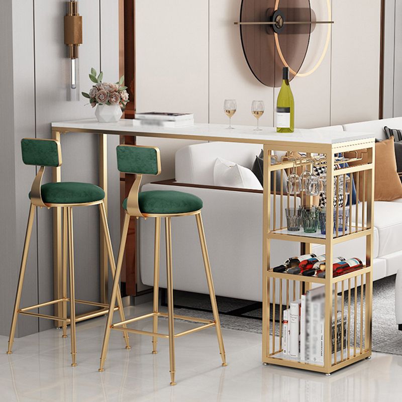 Glam White Marble Bar Table with Rectangle Table Top Gold Sled Table - 42" H