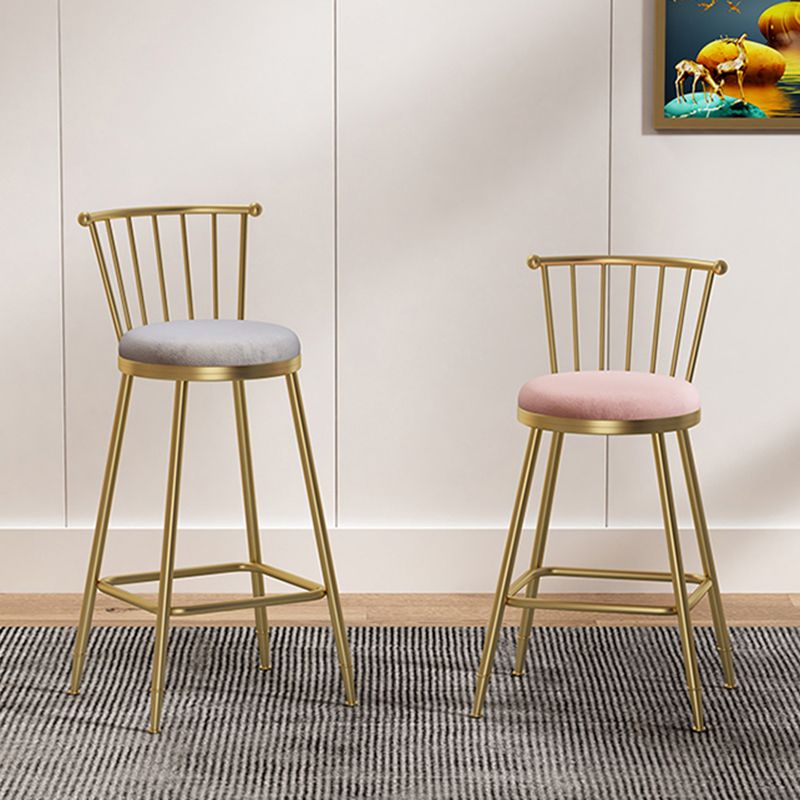 Glam Backrest Armless Counter Stool Iron Bar Stool with Velvet Cushion and Pedal for Cafe
