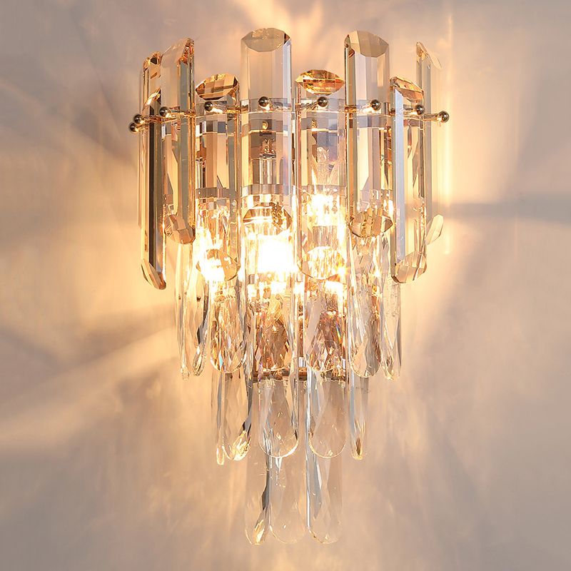 Modern Style Tiered Wall Light Crystal 2 Lights Sconces for Bedroom