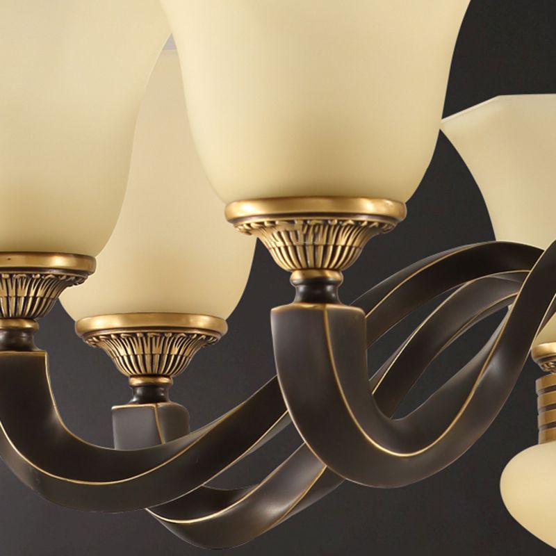 Bell Chandelier Light Fixture Traditional Amber Glass Pendant Lighting for Restaurant