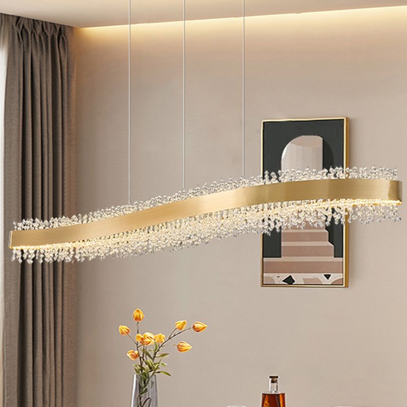 Modern LED Island Lamp Kitchen Dining Room Stainless Steel Crystal Hanging Lamp Fixture