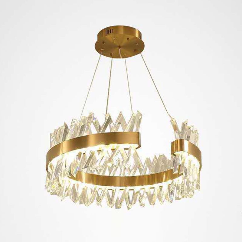 Simple Geometric Chandelier K9 Strip Crystal Dining Room LED Suspension Lighting in Rose Gold