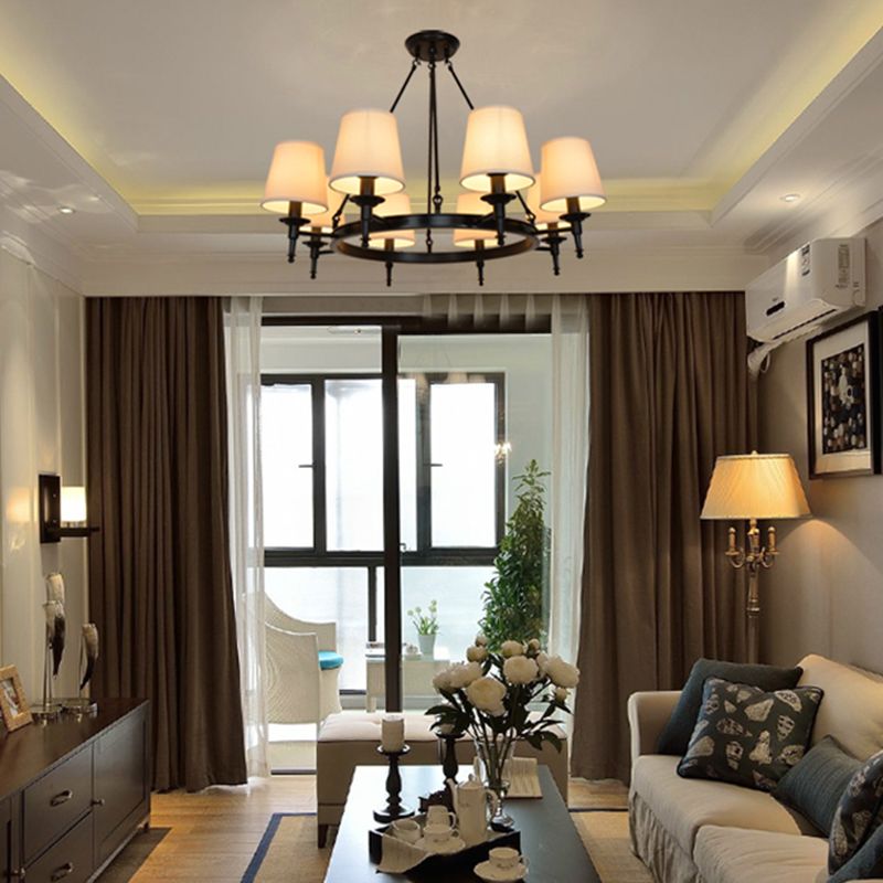 Lámparas colgantes de múltiples cabezas de lámpara de estilo americano luz colgante con sombra de tela blanca