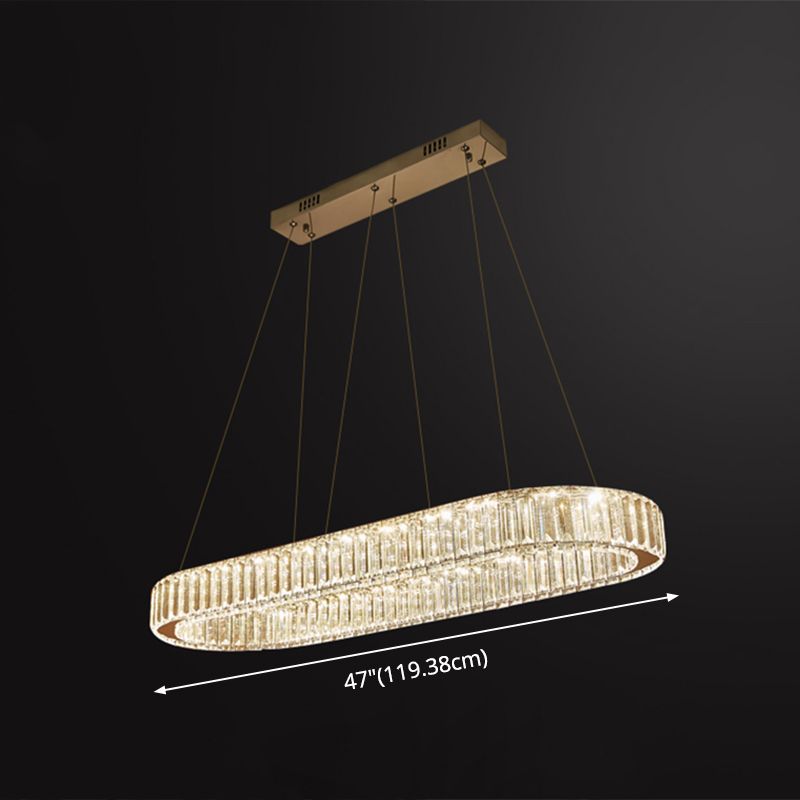 Restaurant LED Hanging Pendant Simple Stainless Steel Island Light with Oval Crystal Shade