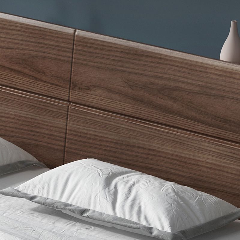 Mid-Century Modern Solid Wood Bed with Rectangular Headboard Bed Frame