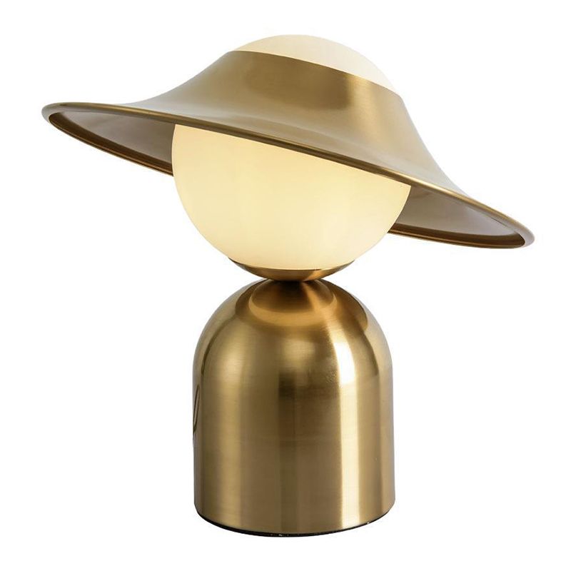 Gold Hat Shaped Table Light Postmodern Style 1 Bulb White Glass Night Stand Lamp