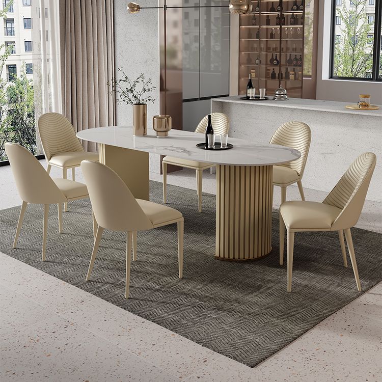 Minimalist White Standard Dining Table Oval Sintered Stone Dining Table for Kitchen