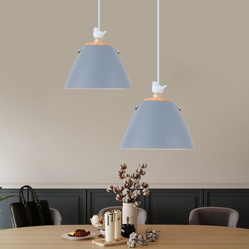 Iluminación colgante cónica de metal contemporáneo 1 luz de techo colgante de gris claro/blanco/amarillo