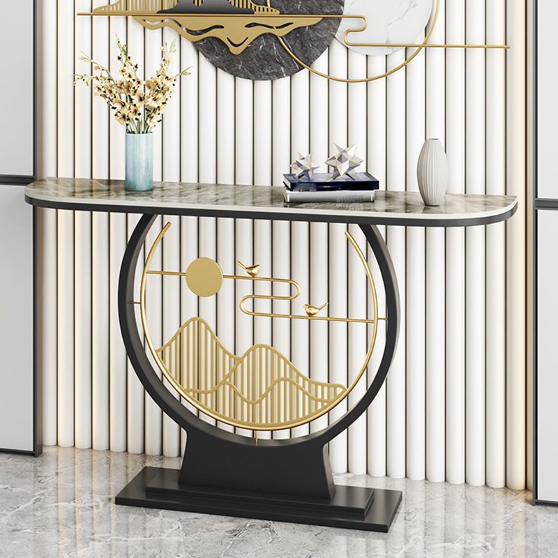 Marble/metal Half Moon Glam Scratch Resistant Abstract Console Table
