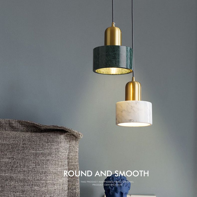 5.9 Inches Diameter Cylindrical Mini Hanging Light Modern Style Marble Single Bulb Lighting Pendant for Bedroom