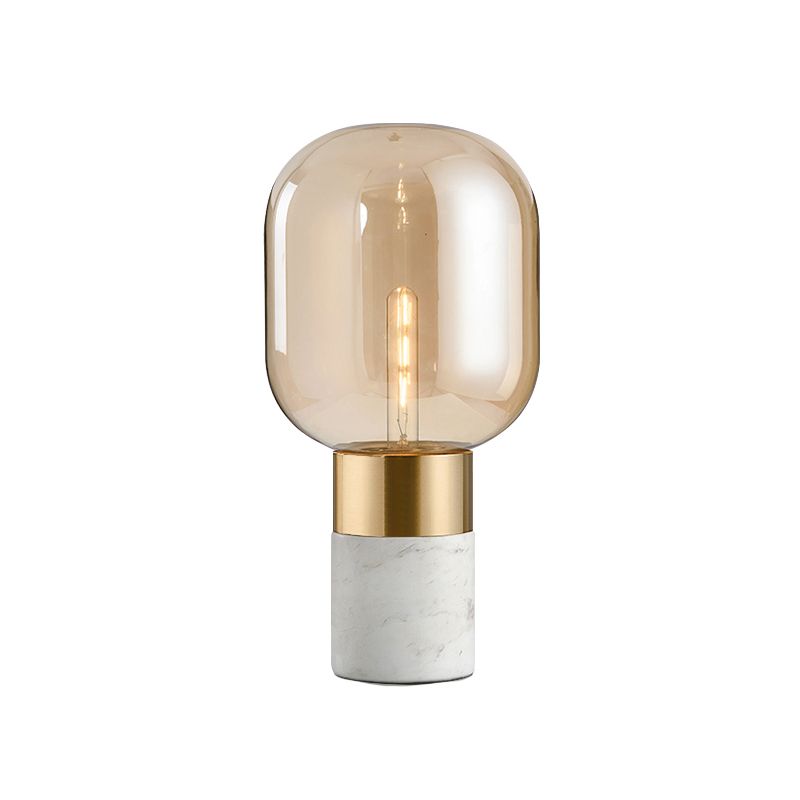 Capsule Night Stand Light Lampada da comodino per comodino ambra post-moderna in vetro singolo in nero/bianco