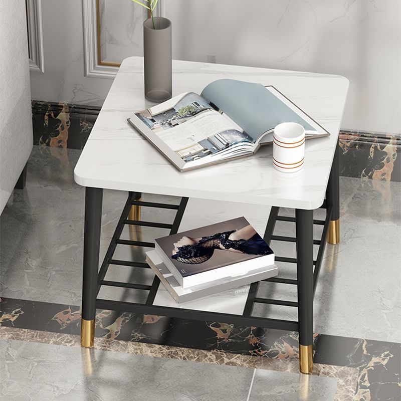 4 Legs Metal End Table Luxurious Stone Top Side End Snack Table
