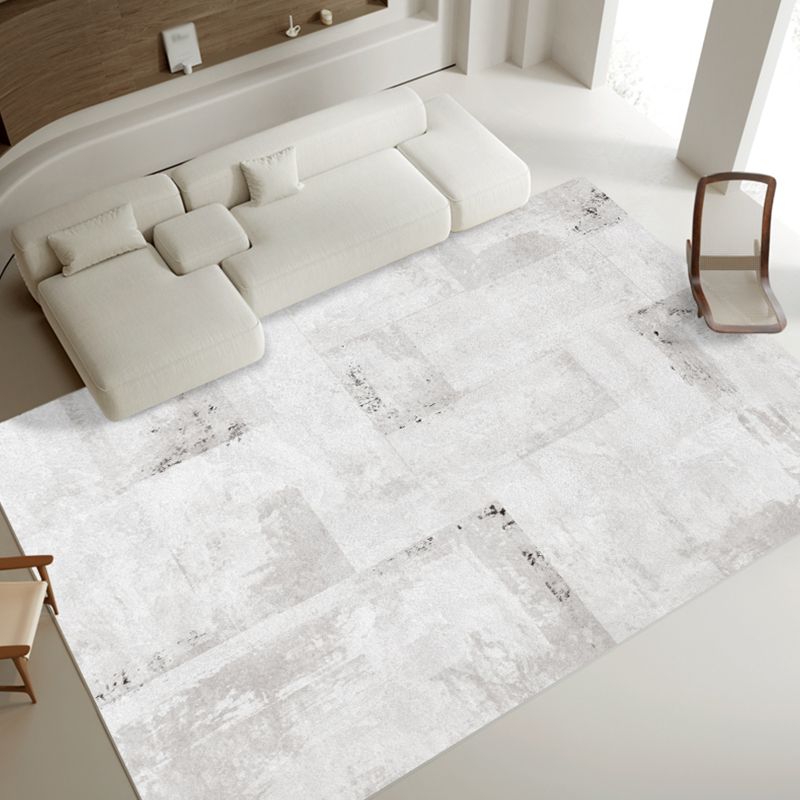 White Modern Carpet Abstract Pattern Polyester Area Rug Stain Resistant Rug for Drawing Room