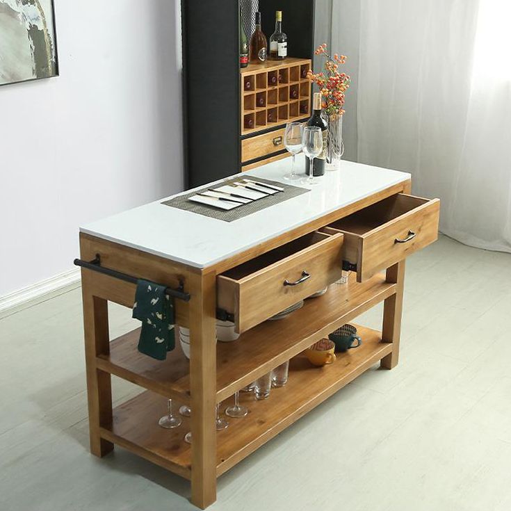 Modern Stationary Kitchen Island table Wood Kitchen Island table with Towel Rack