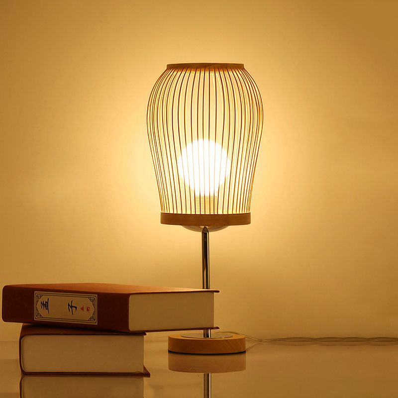 Lanterna da lavoro Illuminazione in bambù cinese 1 lampadina Beige Piccola lampada da scrivania per soggiorno