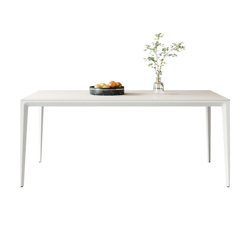Mesa de comedor rectangular de simplicidad Mesa de piedra sinterizada con 4 piernas blancas