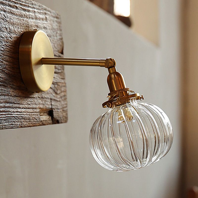 Pumpkin Wall Sconce Lighting Modern-Style Glass Bedroom Wall Lighting Fixture in Clear
