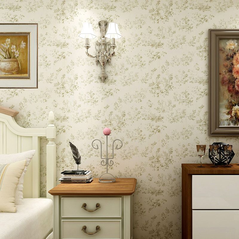 Paper Moisture-Resistant Wallpaper Rural Floral Printed Wall Covering for Bedroom