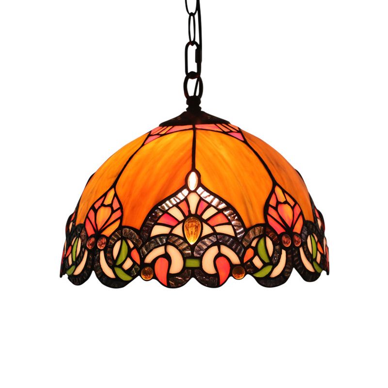 Victorian Domed Ceiling Pendant 1 Light Orange Cut Glass Hanging Light Kit for Living Room