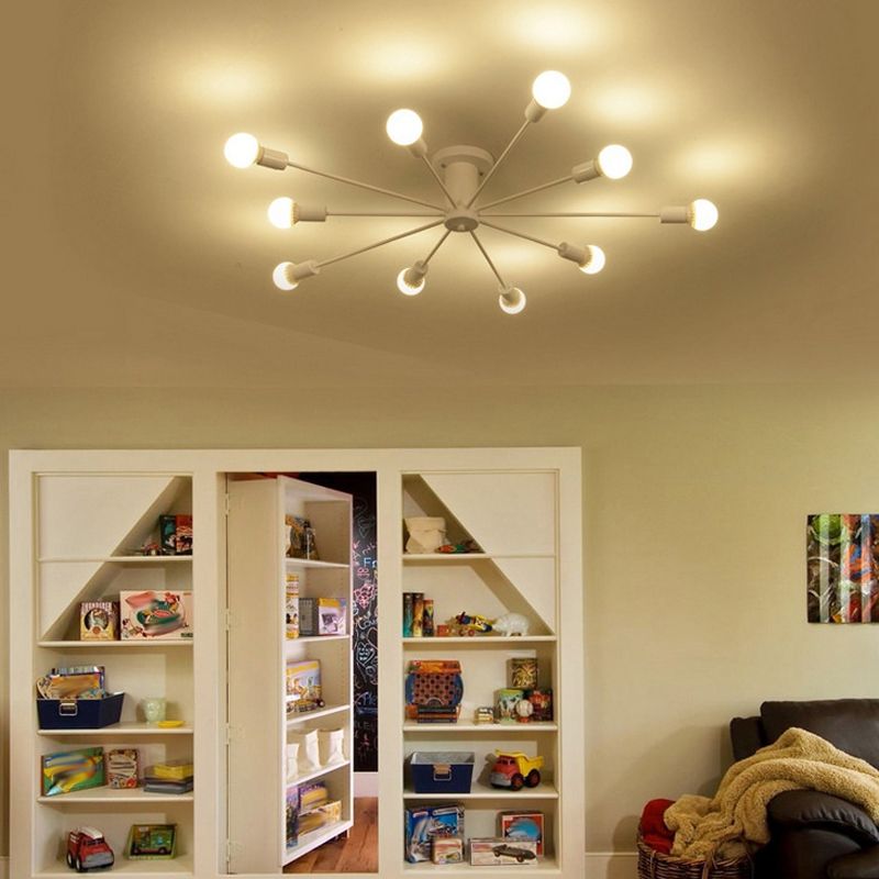 10 Lights Semi Flush Ceiling Light Mid-Century Metal Ceiling Light Fixture