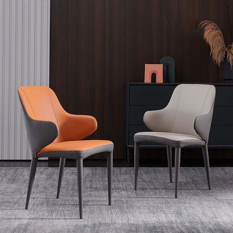 Modern Style Arm Side Chairs Faux Leather Chair with Metal Legs for Home Use