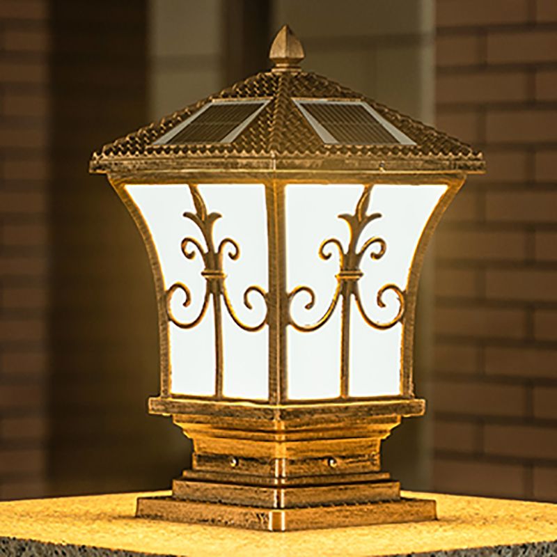 Drum Shape Metal Solar Waterproof Pillar Lamp Modern Outdoor Lights