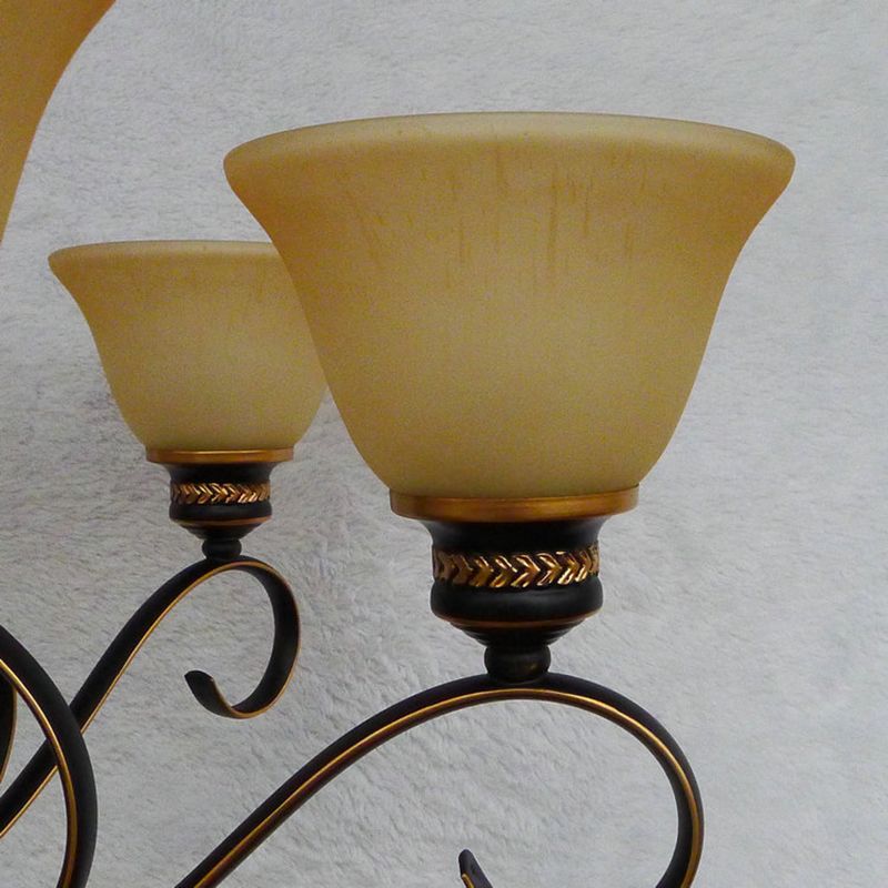 5 lumières en verre givré beige suspension de lustre suspendu traditionnel noir de cloche noire