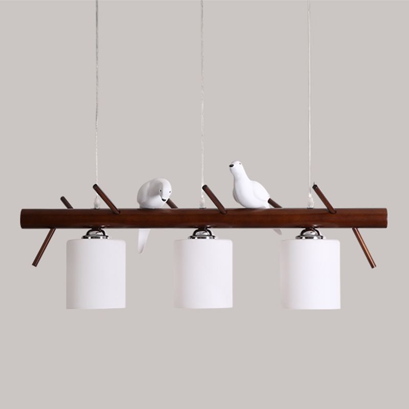 Modern Style Cylinder Island Lights White Glass 3-Light Pendant Lights